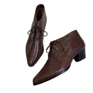 Vintage Nine West Lace Up Leather Granny Booties, Sz 10-fits more like 9-91/2